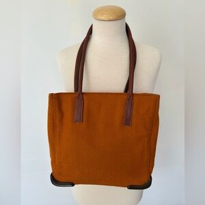 Vintage Prada Wool Tote Bag Leather Trim Structured Italy Minimalist